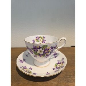 Tuscan Fine‎ English Bone China Tea Cup Saucer Woodland Violet Gold Trim England